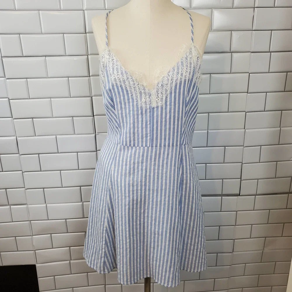 LUSH | BOUTIQUE IVY & LEO STRIPED LACE SUNDRESS SLIP DRESS WOMEN'S LARGE NWT - Picture 15 of 17